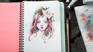 Flower Girl Portrait  Watercolor Timelapse by Margaret Morales [upl. by Lexa]