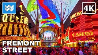 4K Fremont Street at Night in Downtown Las Vegas USA  Walking Tour amp Travel Guide [upl. by Mitzi]