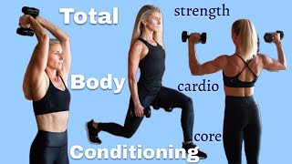 Full Body Dumbbell Workout  Cardio Strength amp Core [upl. by Zetana]