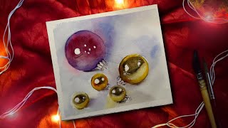 Watercolor Christmas Card Painting  Christmas Baubles [upl. by Ryun467]