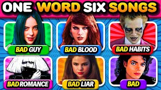 ONE WORD SIX SONGS SAVE ONE SONG 🎵🔥 6 Songs Challenge  Music Quiz [upl. by Asyl112]