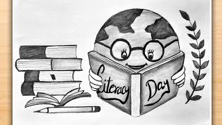 World Literacy Day Drawing Easy  How To Draw International Literacy Day Poster Step by Step [upl. by Airamalegna]