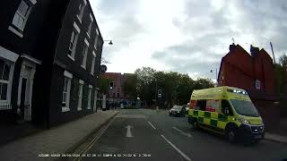 West Midlands Ambulance Service vehicle on blue lights in Shrewsbury Shropshire England 28924 [upl. by Rehsu]