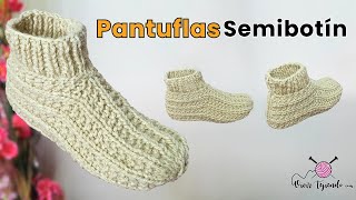 Pantuflas Semibotín a Dos Agujas para Adulto – TEJIDOS FÁCILES Y PATRONES PARA PANTUFLAS [upl. by Alonso752]