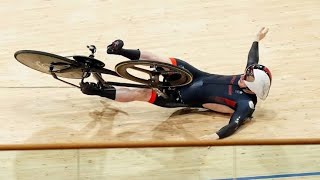 Jack Carlin Crash cycling track action suffered a 30mph accident crash in the mens keirin [upl. by Forcier317]