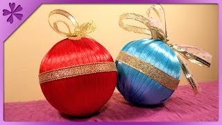 DIY Ribbon Christmas balls ENG Subtitles  Speed up 33 [upl. by Llydnek]