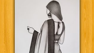 How to draw Girl backside in Saree  Pencil sketch for beginner  drawing tutorial [upl. by Ayenat]