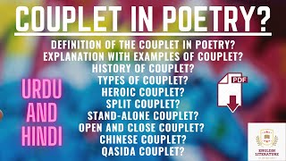 Couplet In Poetry  Heroic couplet  open and close couplet  split and stand alone couplet  PDF [upl. by Tillfourd947]