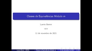 Aritmética Aula 11  Parte II Classes de Equivalências Módulo m [upl. by Ilesara404]