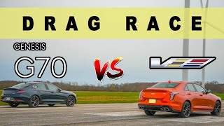 2022 Genesis G70 33T vs 2022 Cadillac CT4V Series walk follows Drag and Roll Race [upl. by Aivitnahs518]