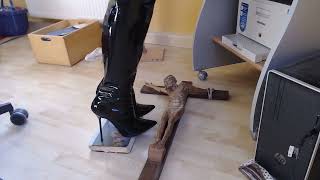 Patent leather boots with high heel on crucifix and bible [upl. by Roice]