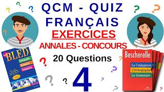 QCM QUIZ Français  N°4  20 questions dannales  préparation Concours fonction publique Audio [upl. by Vinna]