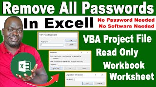 No Software  Remove all Excel passwords from VBA Project Excel Sheet Read Only amp Excel workbook [upl. by Lahey584]