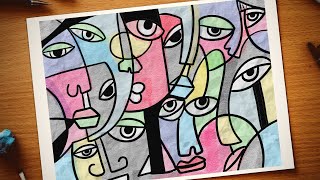 Cubism Picasso inspired faces  Cubism art lesson for kids  How to draw Cubism faces [upl. by Yenohtna4]