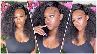 Beginner Friendly NO PART  PUSH OVER Kinky Curly Wig install 🔥🥰 QUICK amp Easy Ft MyFirstWig🖤 [upl. by Addiego]