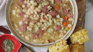 The Best Ham and Bean Soup with Cheat Cornbread [upl. by Aziul]