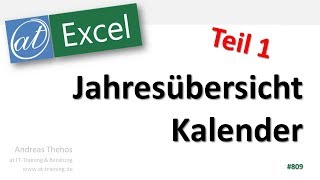 Jahresübersicht in Excel  Kalender  Teil 1  Datumsfunktionen [upl. by Sacram]