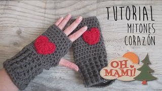 Mitones o guantes sin dedos a crochet con Corazones [upl. by Sacttler]