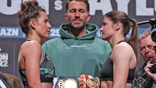 Chantelle Cameron vs Katie Taylor 2 • FULL WEIGHIN amp FINAL FACEOFF  Eddie Hearn amp DAZN [upl. by Welcher]