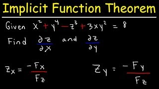 Implicit Differentiation With Partial Derivatives Using The Implicit Function Theorem  Calculus 3 [upl. by Thanasi243]