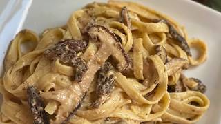 Easy Vegan Fettuccine Alfredo  No Nuts Required  Morel and Shiitake Mushrooms [upl. by Ennavoj]