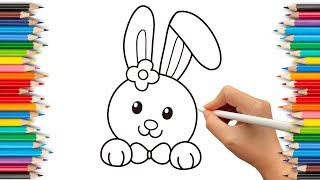 Cute rabbit drawing colour  how to draw a rabbit  rabbit drawing for kids  draw colorologyart [upl. by Idoux]