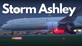 Storm Ashley at Manchester Airport 🌬️🛬 [upl. by Kissel]