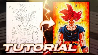 How to Draw GOKU SSj GOD  Drawing Tutorial [upl. by Hgielhsa800]