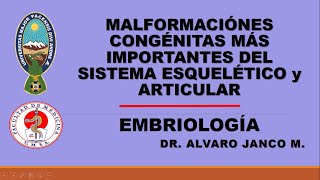 Malformaciones congénitas sistema Esquelético y articular EMBRIOLOGÍA Dr Alvaro Janco M [upl. by Mascia872]