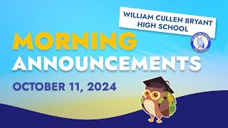 Bryant Morning Announcements Friday October 11 2024 [upl. by Eenyaj]