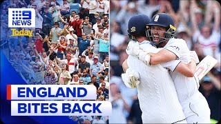 Ashes series alive after gripping England run chase at Headingley  9 News Australia [upl. by Lleuqar109]