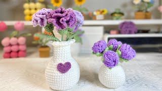 How to Crochet Carnation Flower Tutorial 🌸 Crochet Flower in a Vase 💐 Crochet Flower Bouquet [upl. by Vedis]