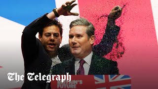 Moment Keir Starmer is glitter bombed by protester at Labour Party Conference [upl. by Katlin]