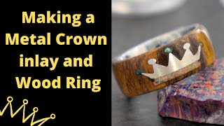 How to inlay a pattern into a wood ring Making a Metal crown inlay into a wood ring [upl. by Llednek799]