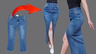 How easily to transform old jeans into a fashionable skirt  a sewing tip [upl. by Lacy727]