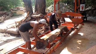 WoodMizer LT15 Wide processing urban recycled mahogany [upl. by Nur41]