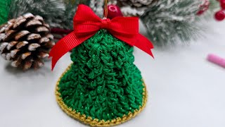 Crochet Campanita a crochet tejiendo y Decoración fácil 😍 campana navidad Ganchillo [upl. by Aihtebat369]