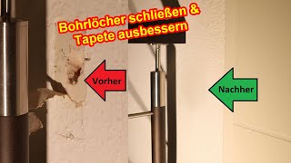 Bohrlöcher verschließen – Bohrlöcher bei Rauhfaser Tapete schließen  Löcher in Wand ausbessern [upl. by Notsag429]