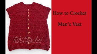 Crochet Mens V Neck Buttoned Vest [upl. by Zerat586]