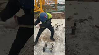 Installation process of tower crane base bolts [upl. by Aihsas]