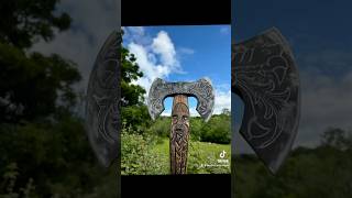 My Latest Double Headed Viking Axe Let me know what design you want to see vikings vikingaxe [upl. by Anen]