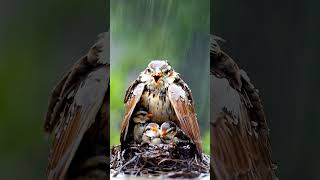 Under Her Wings Sparrow Guards Chicks from Downpour mother birds falcon rain [upl. by Reham]