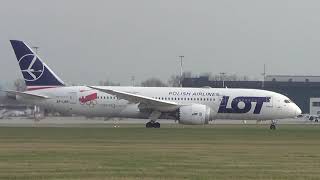 PLL LOT Dreamliner Olympics livery take off from Krakow Balice Airport [upl. by Fergus]