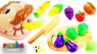 Feeding Mr Play Doh Head Toy Velcro Cutting Vegetables amp Fruit Surprise Toys Opening [upl. by Annola507]