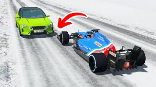 F1 CARS VS TRAFFIC  BeamNG drive  CrashForce [upl. by Grimbly570]