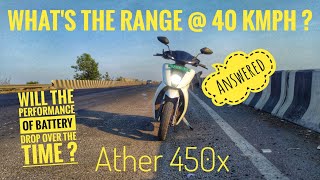 Real Life Range test after 8 months  Ather 450x  at 40kmph speed [upl. by Caterina972]