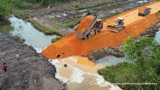 Amazing Powerful Dump Trucks Unloading Soil amp Dozer Pushing Building New Road Connection Processing [upl. by Asylem]