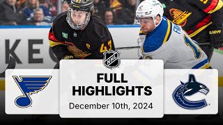 NHL Highlights  Blues vs Canucks  December 10 2024 [upl. by Mosnar]