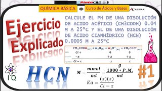 25 Calculo del pH de una Solución de Ácido Acético 001 M y de Ácido Cianhídrico 00005 M [upl. by Lacim562]