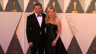 Oscars Kate Winslet amp Leonardo DiCaprio Red Carpet 2016  ScreenSlam [upl. by Ammadis]